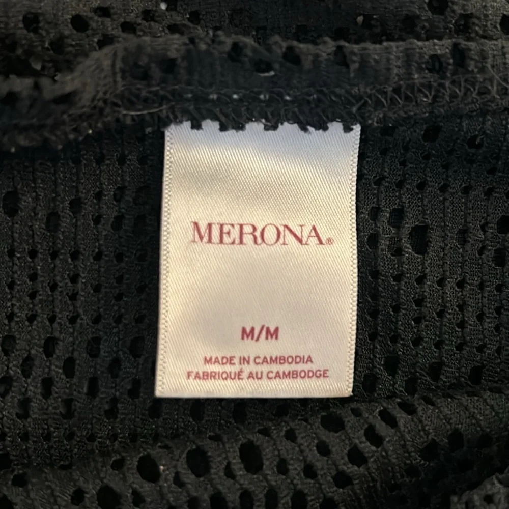 Merona Black Open Mesh Short Sleeve Swimsuit Cover Up with Front Tie Size Medium